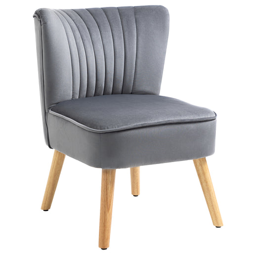 Modern Accent Chair, Fabric Living Room Chair with Rubber Wood Legs and Thick Padding, Grey