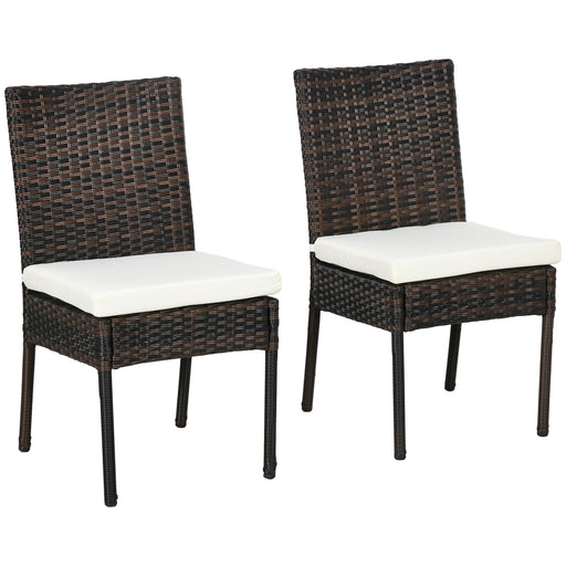 Set of Two Armless Rattan Garden Chairs - Brown