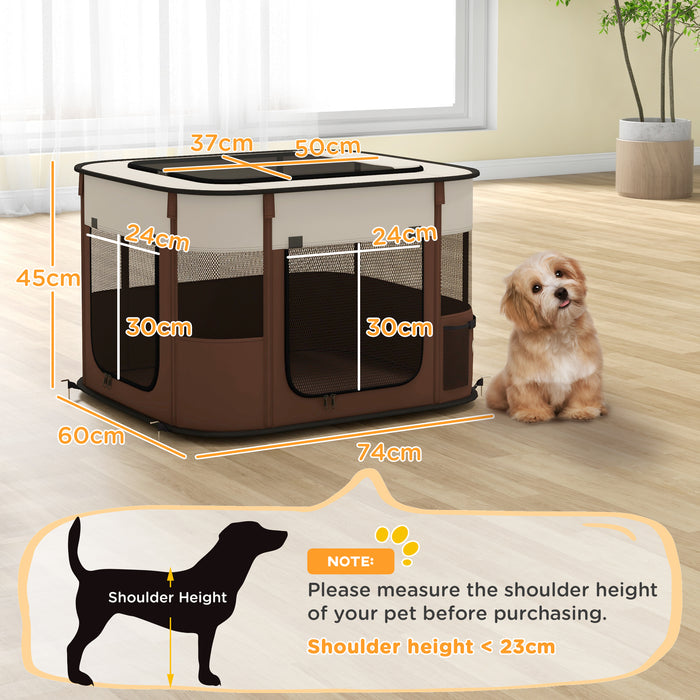 Portable Dog Pen for Puppies, Rabbits, Kittens, Guinea Pigs - Brown