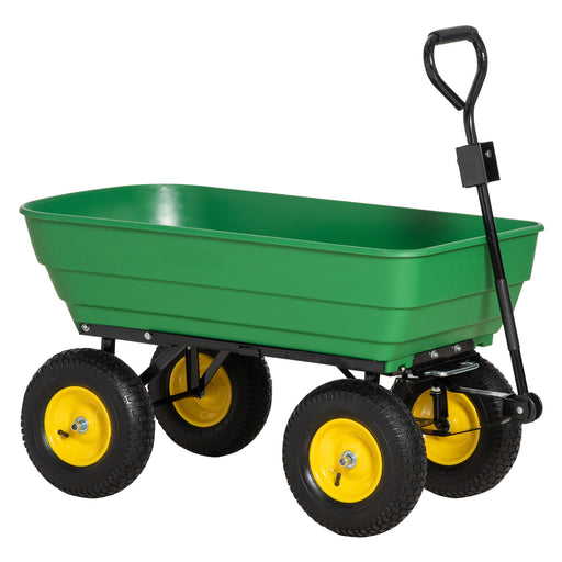 125 Litre Large Garden Cart Heavy Duty 4 Wheel Trolley Dump Wheelbarrow Tipping Truck Trailer - Green