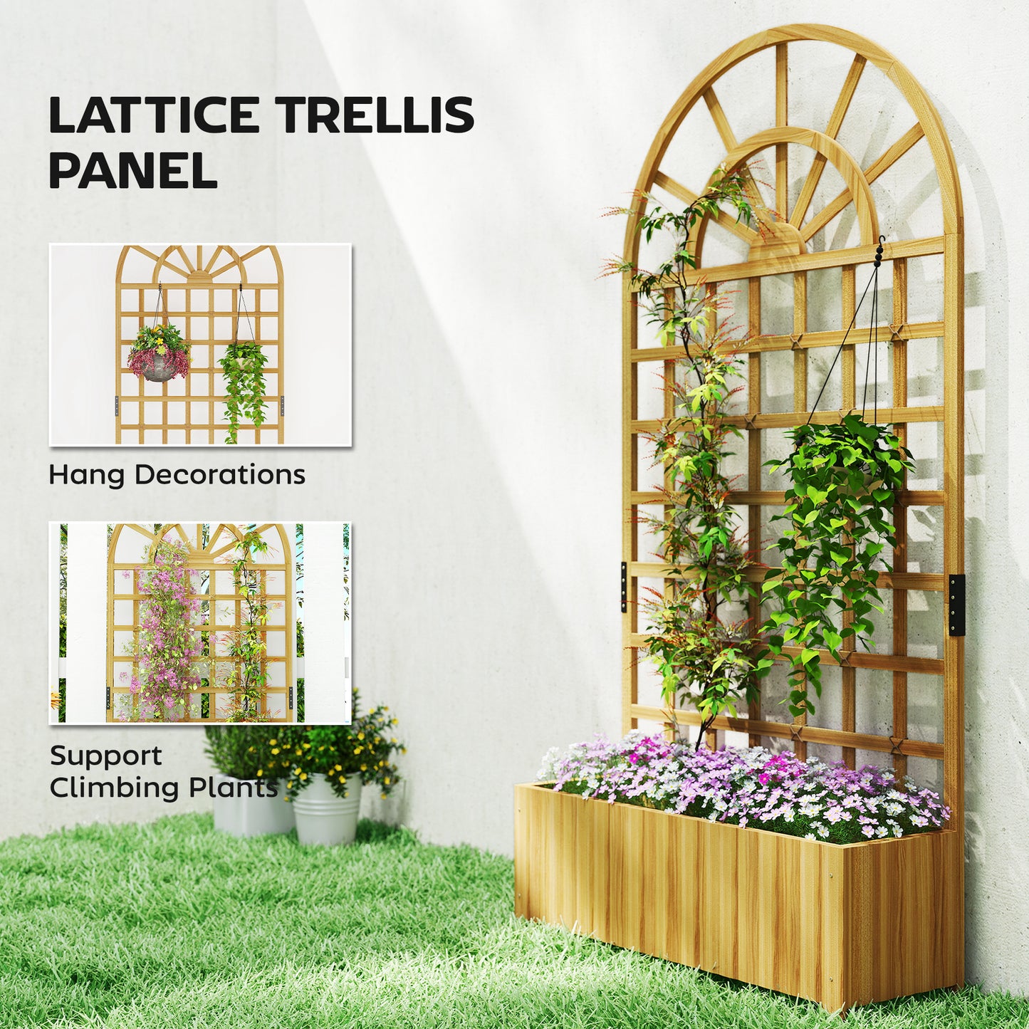 Wooden Raised Planter with Lattice Trellis for Climbing Plants