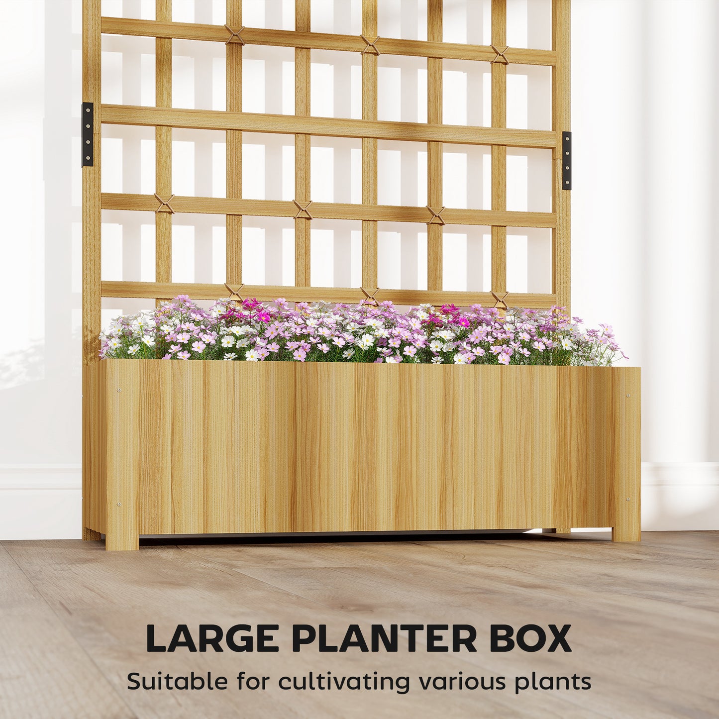 Wooden Raised Planter with Lattice Trellis for Climbing Plants