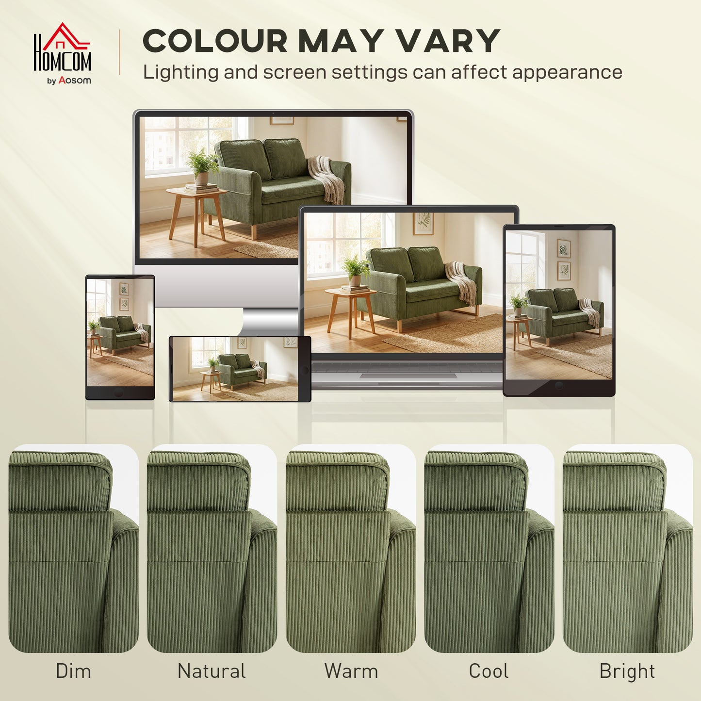 2 Seater Sofa, Corduroy Sofa w/ Spring Cushions 2 Pillows, Dark Green