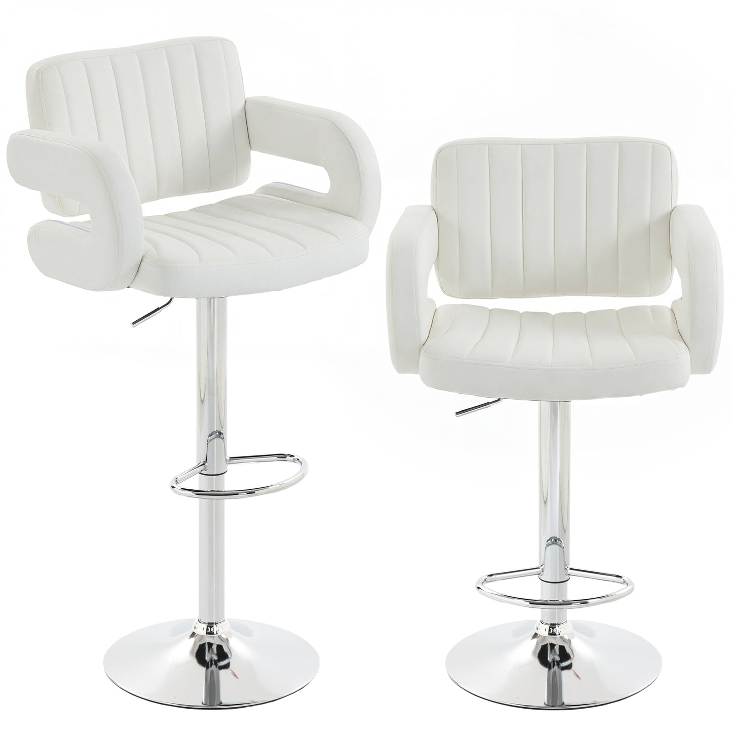 Bar Stools Adjustable Swivel with Armrest Set of 2 White