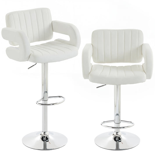 Bar Stools Adjustable Swivel with Armrest Set of 2 White