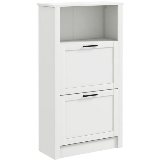 Modern Shoe Cabinet with 2 Flip Drawers and Adjustable Shelves, White