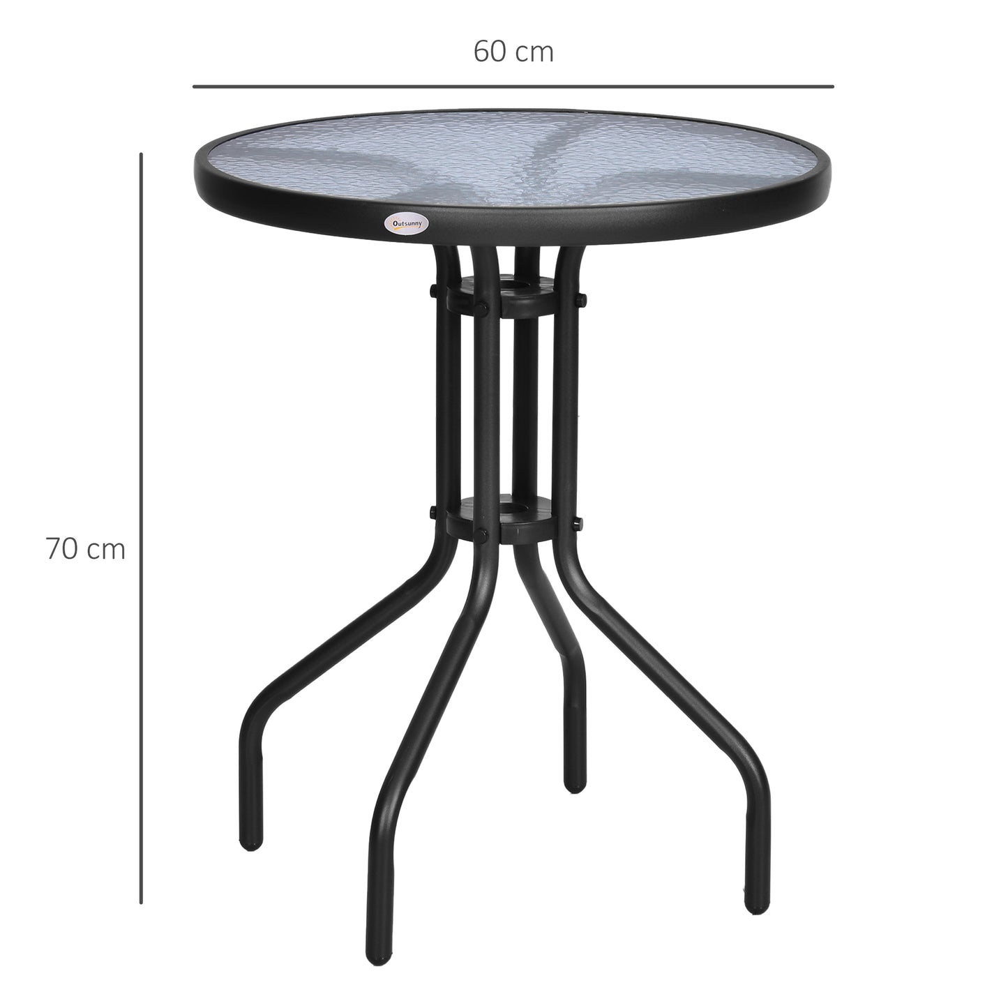 Φ60×70H cm Round Metal Table, Garden Table Tempered Glass-Black