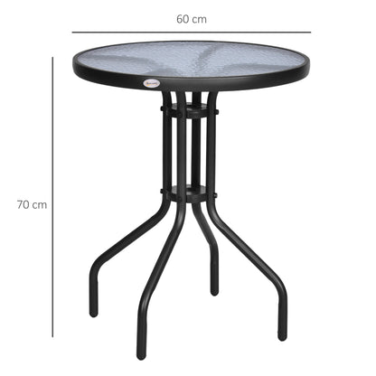 Φ60×70H cm Round Metal Table, Garden Table Tempered Glass-Black