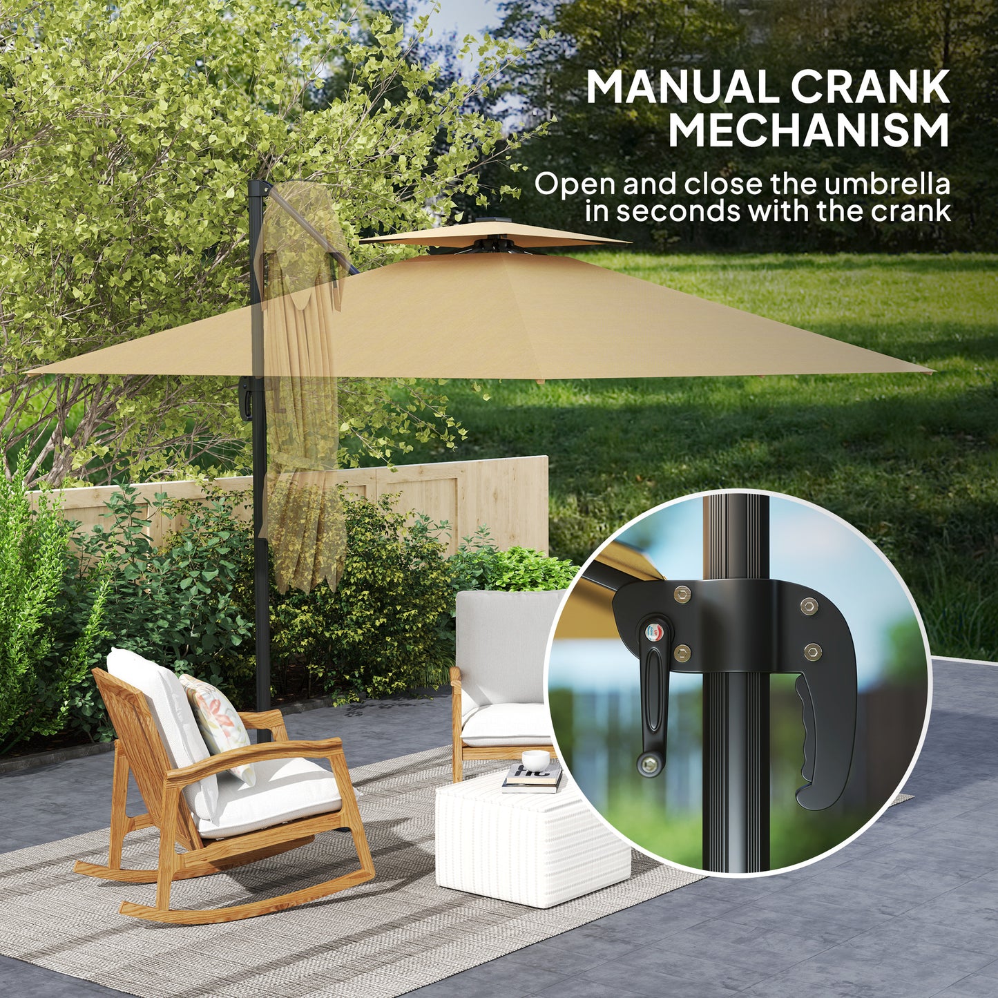 2.5m Cantilever Parasol, Garden Parasol with Lights, Khaki
