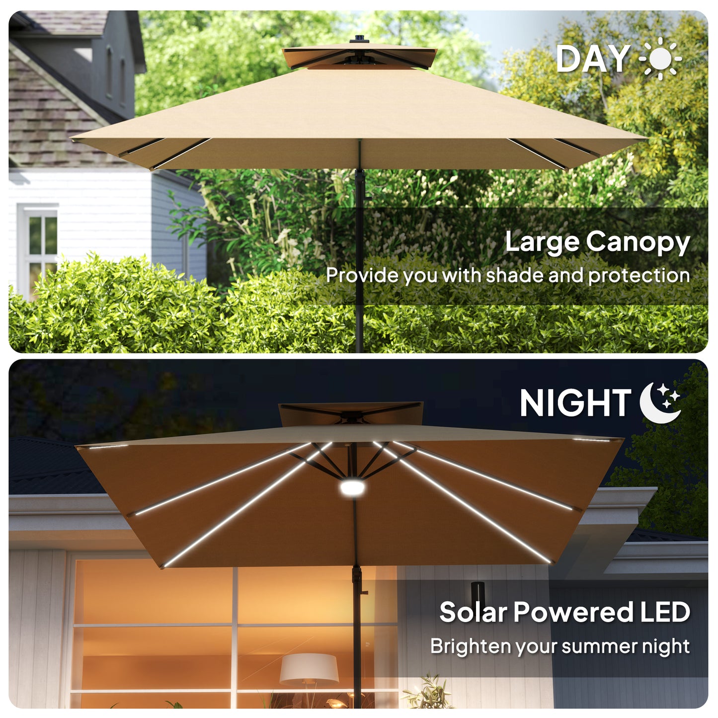 2.5m Cantilever Parasol, Garden Parasol with Lights, Khaki