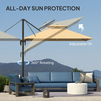 2.5m Cantilever Parasol, Garden Parasol with Lights, Khaki