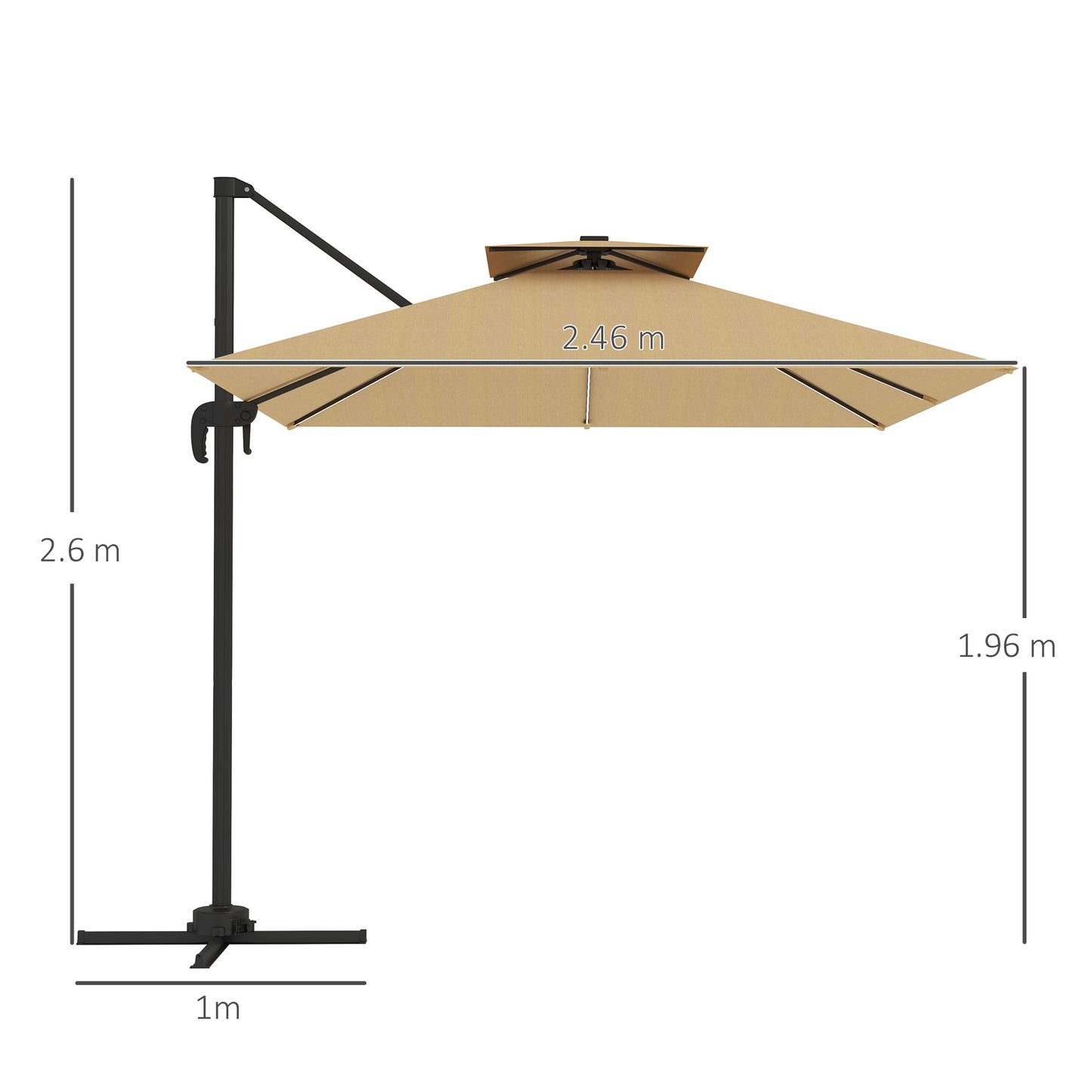 2.5m Cantilever Parasol, Garden Parasol with Lights, Khaki
