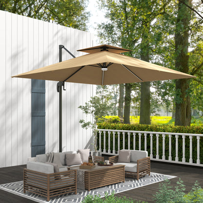 2.5m Cantilever Parasol, Garden Parasol with Lights, Khaki