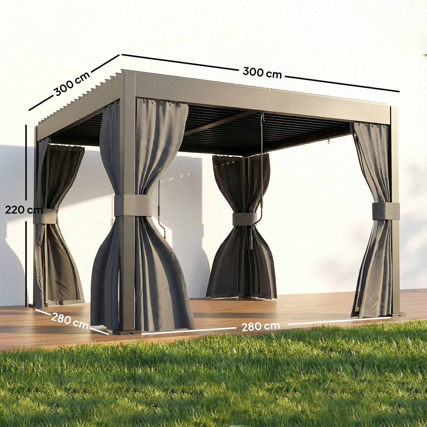 3 x 3 m Louvered Pergola with Metal Louvred Roof, Aluminium Frame