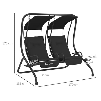 Canopy Swing 2 Separate Relax Chairs w/ Handrails, Cup Holders