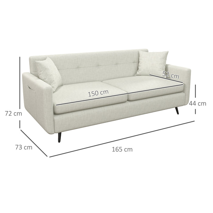 165cm 2 Seater Sofa for Living Room, Modern Fabric Couch, Tufted Loveseat Sofa Settee w/ Steel Legs, 2 Storage Pockets, Beige