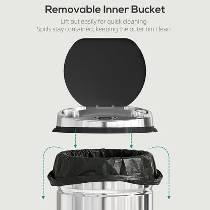 42L Sensor Bin, Stainless Steel Kitchen Bin with Automatic Close