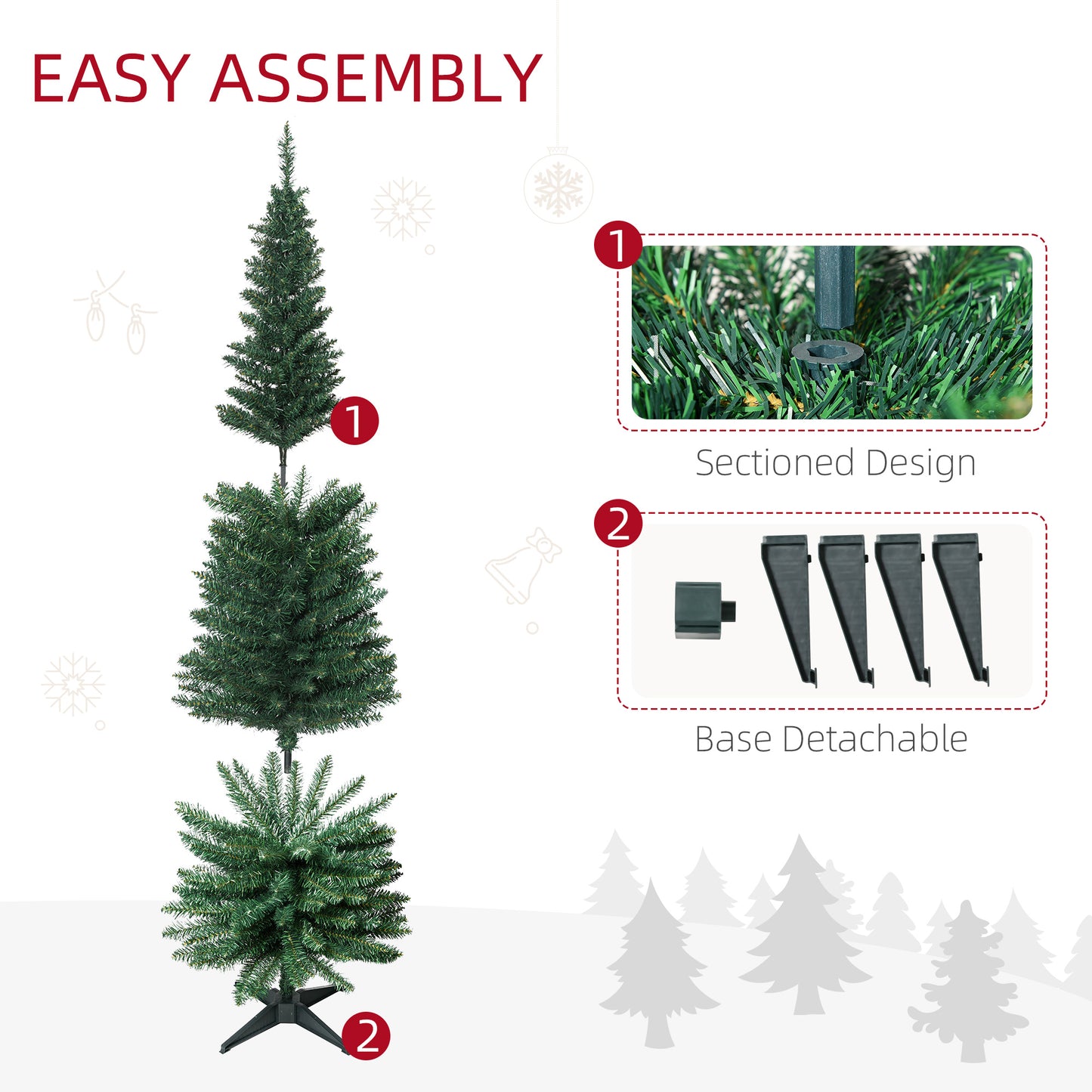 6FT Pencil Artificial Christmas Tree with Solid Stand Tips Green