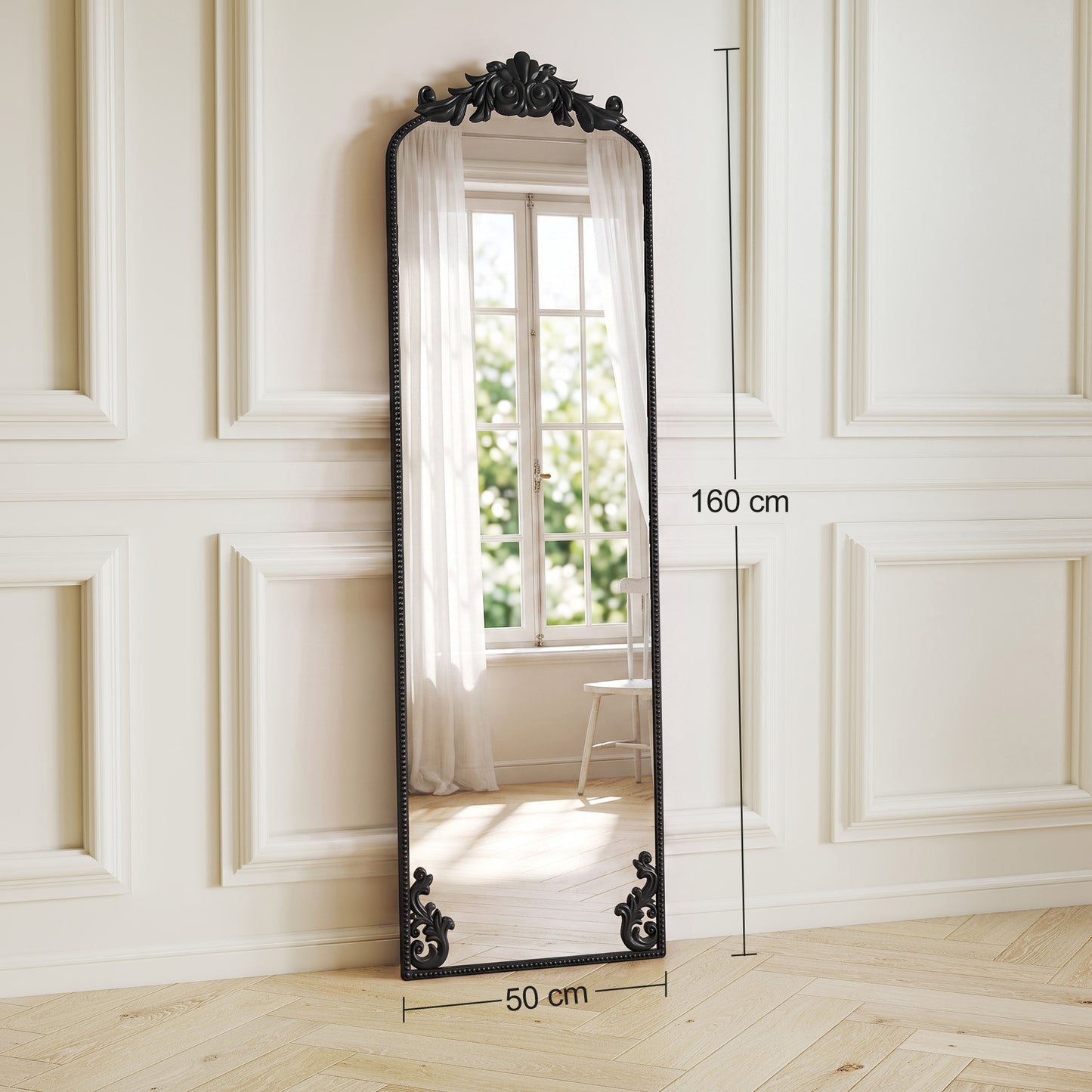 50 x 160 cm Floor Mirror with Metal Frame, Black