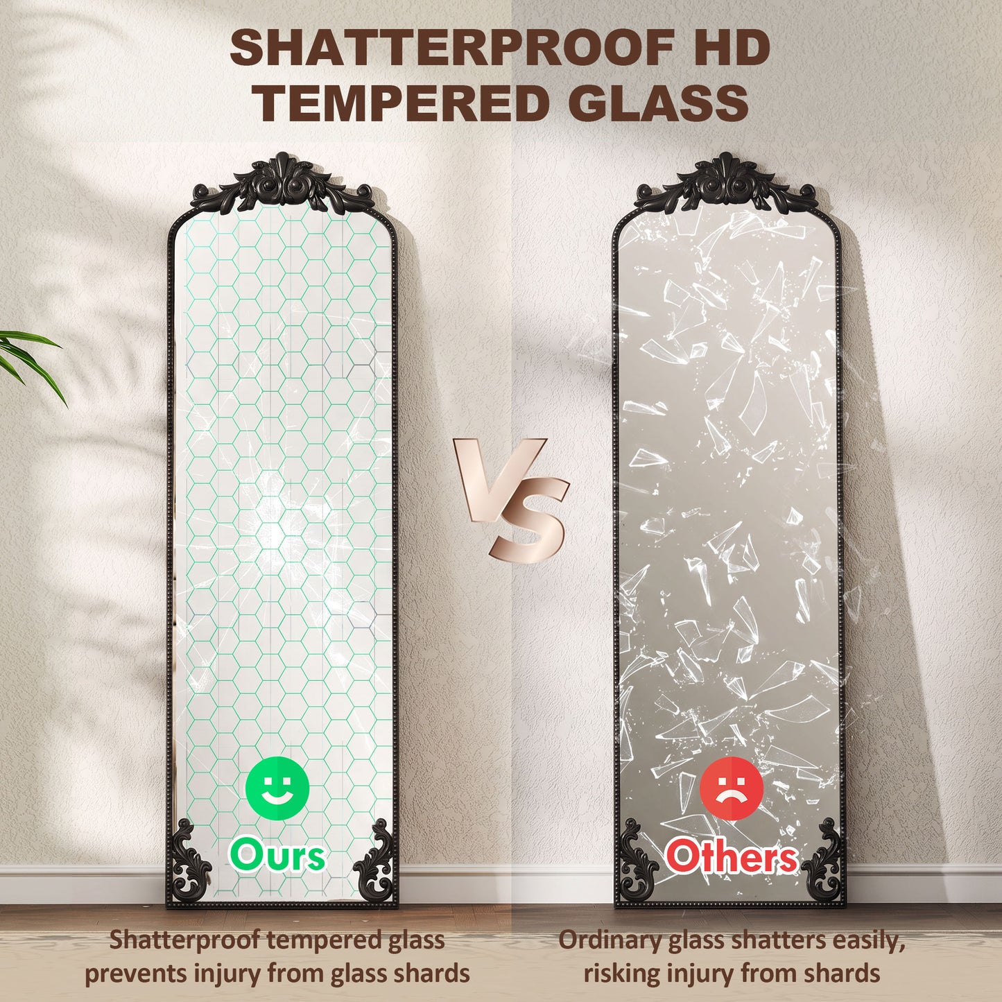 50 x 160 cm Floor Mirror with Metal Frame, Black