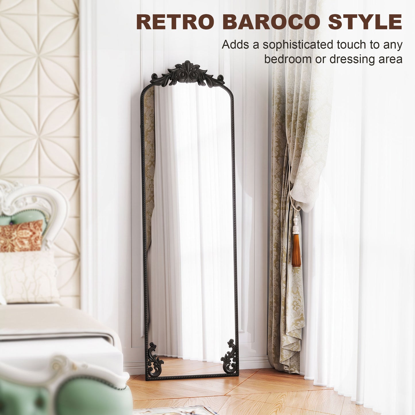 50 x 160 cm Floor Mirror with Metal Frame, Black