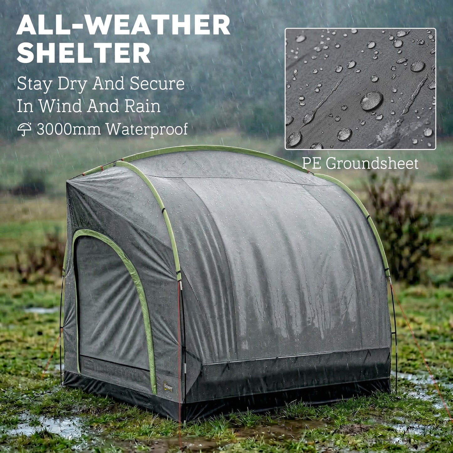 Car Tent, 3000mm Waterproof Tailgate Tent, 250 x 245 x 235 cm with Mesh Windows and Storage Bag, Quick Setup Trunk SUV Boot Shelter for Family Camping Travelling Outdoor Activities
