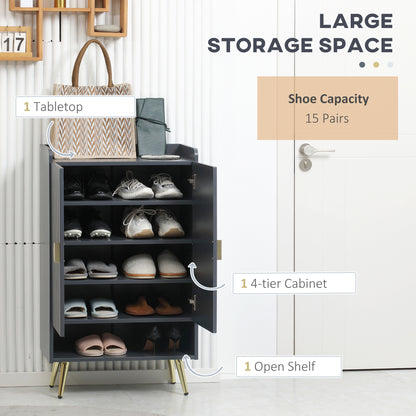 Shoe Storage Cabinet with Beadboard Doors for 15 Pairs of Shoes, Grey