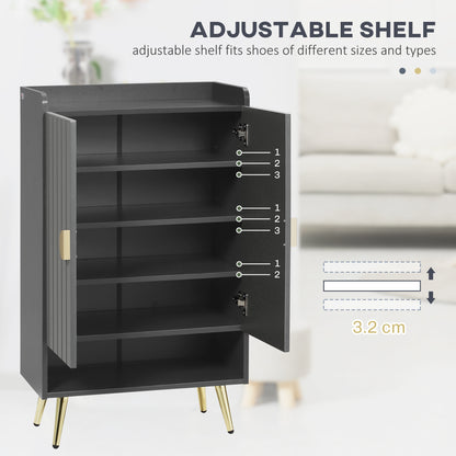 Shoe Storage Cabinet with Beadboard Doors for 15 Pairs of Shoes, Grey