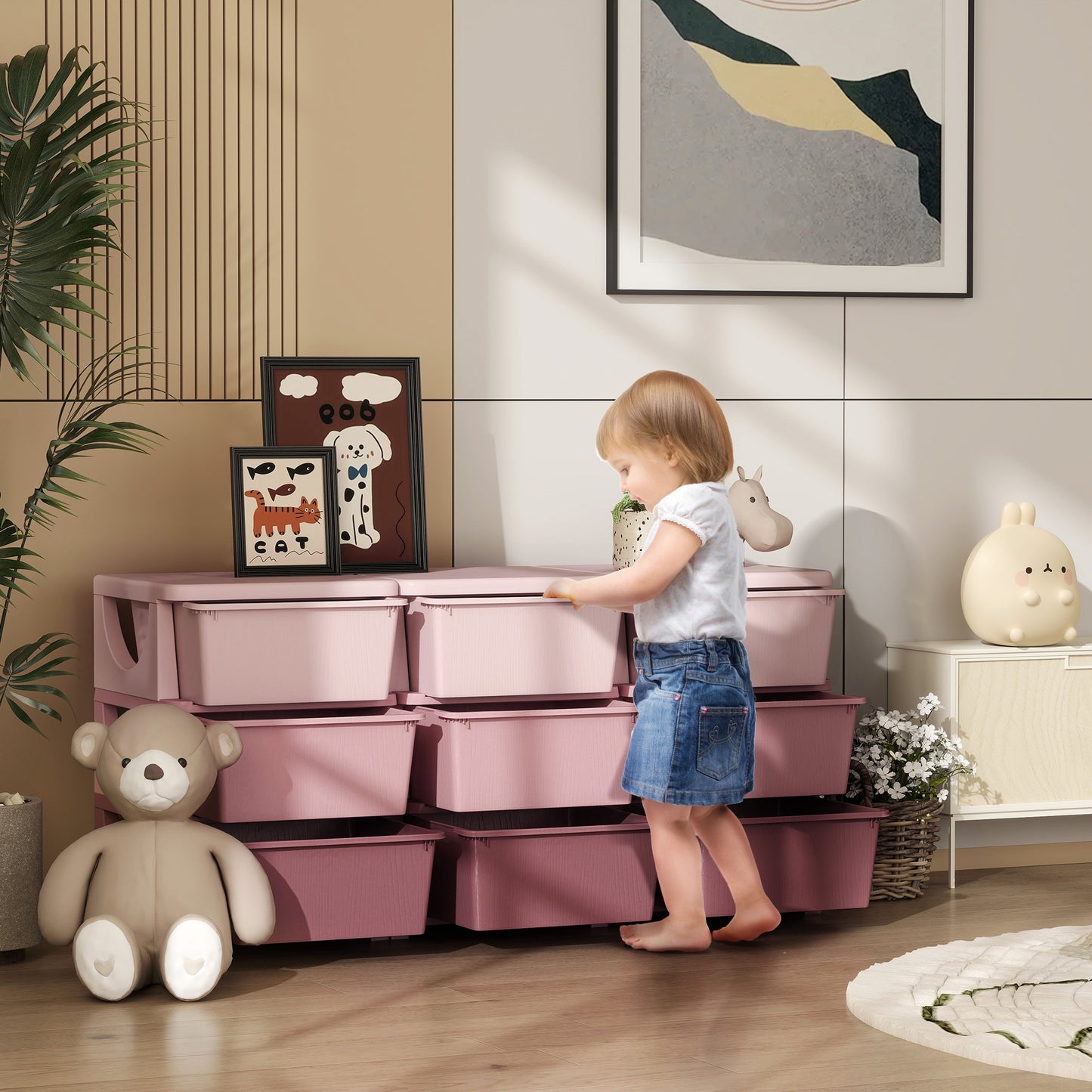 Kids Storage Units with Drawers 3 Tier Chest Dresser Tower Pink
