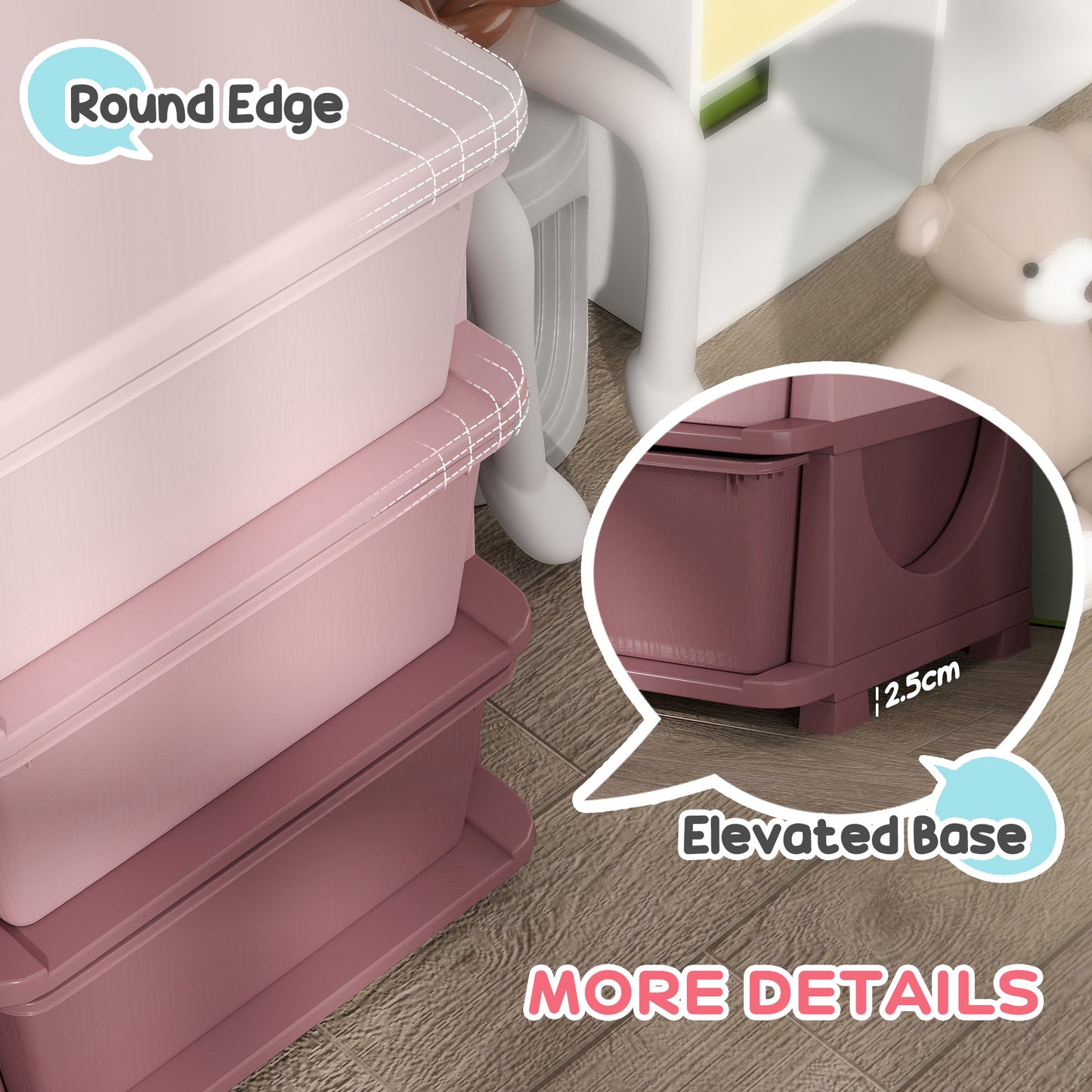 Kids Storage Units with Drawers 3 Tier Chest Dresser Tower Pink