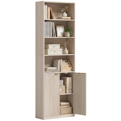 6-Tier Tall Bookcase with Adjustable Shelf Cabinet, Oak