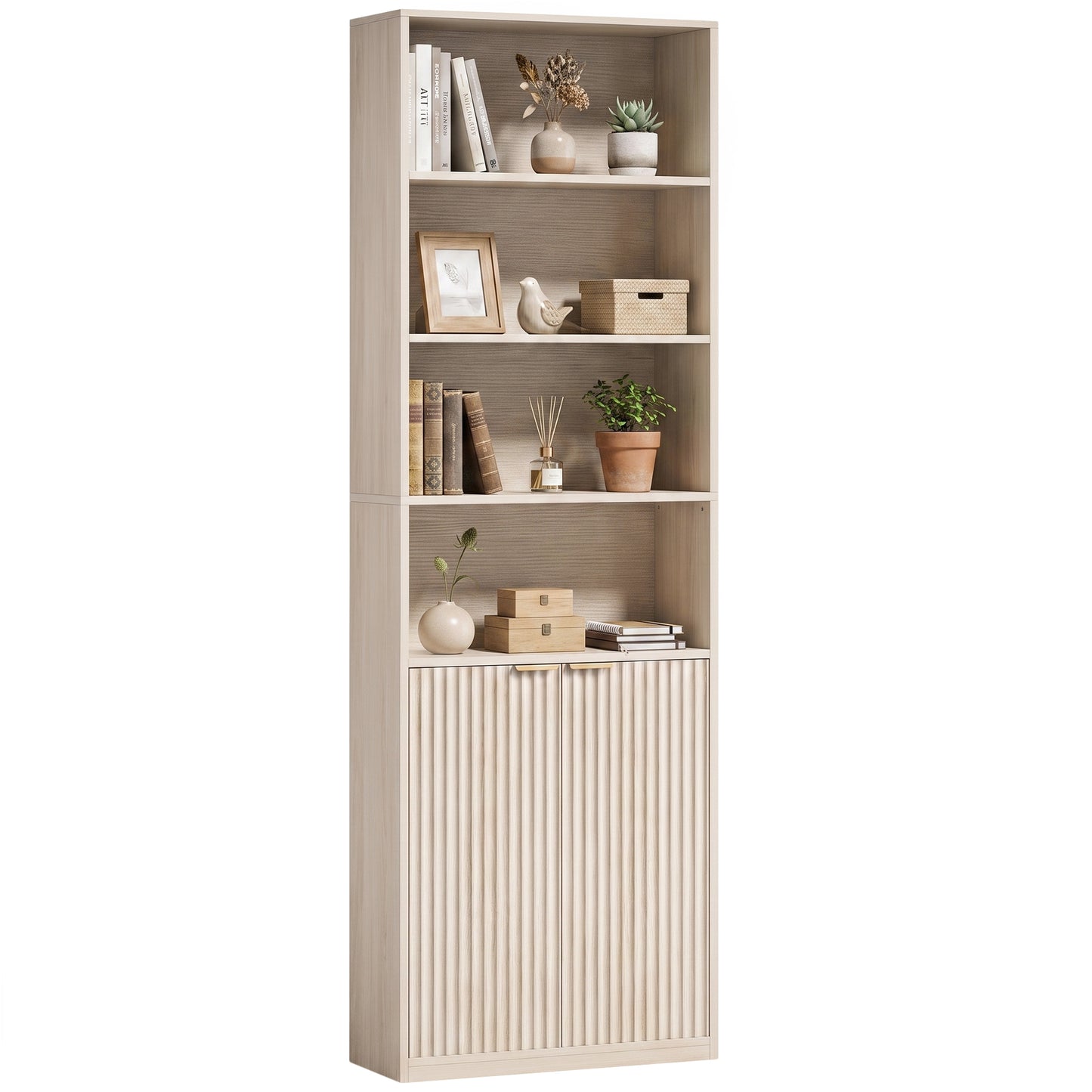 6-Tier Tall Bookcase with Adjustable Shelf Cabinet, Oak