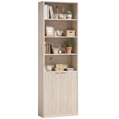 6-Tier Tall Bookcase with Adjustable Shelf Cabinet, Oak