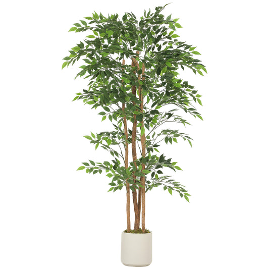 180cm Artificial Ficus Tree, Decorative Artificial Plant with Solid Wood Trunk and Pot for Indoor Living Room Home Office Decor, Green