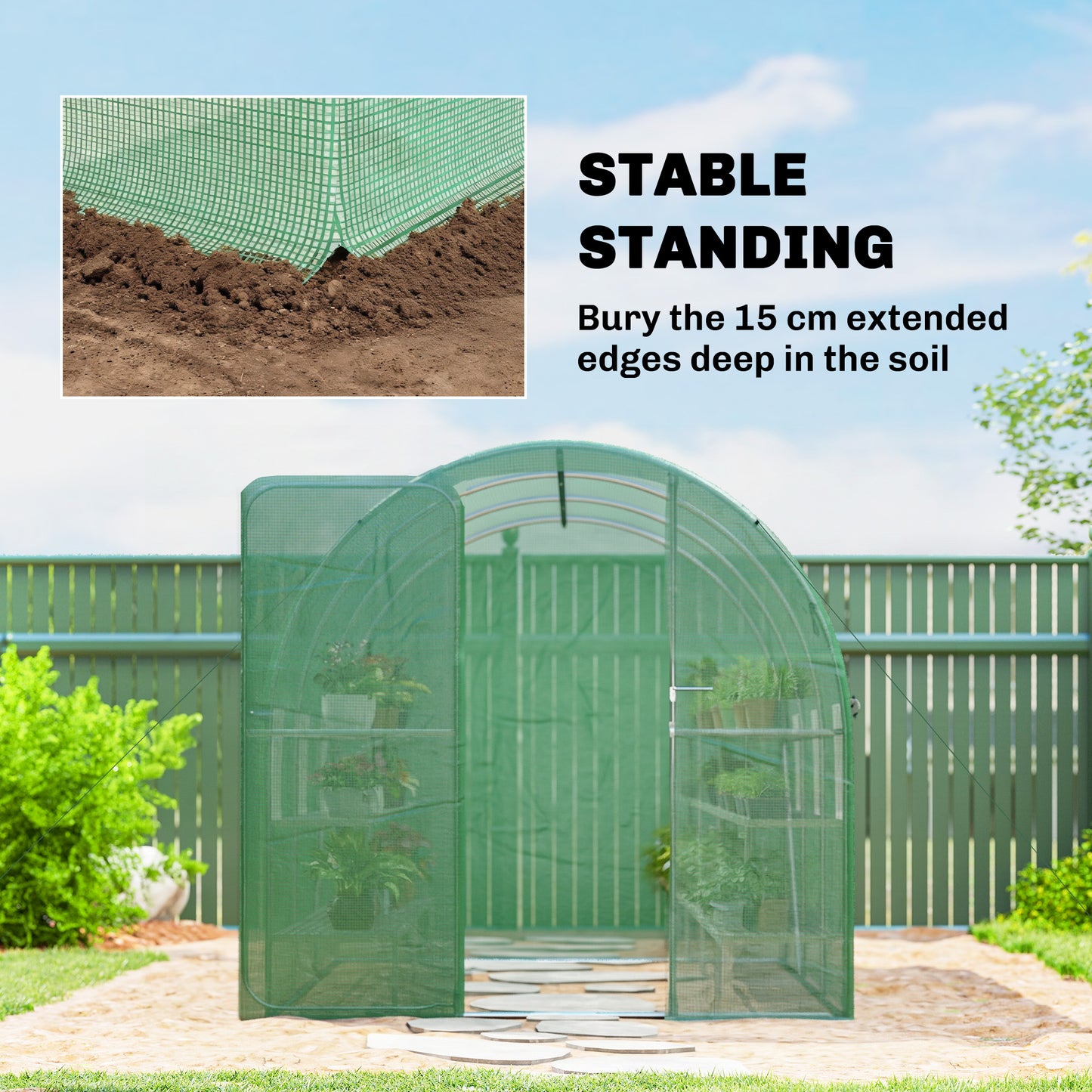 2 x 3 m Walk-in Polytunnel Greenhouse with 6 Windows, Garden Tunnel