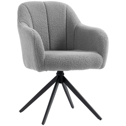 360 Degree Swivel Accent Chair, Snow Flannel Armchair, Upholstered Tufted Vanity Chair with Steel Legs for Living Room, Bedroom, Home Office, Grey