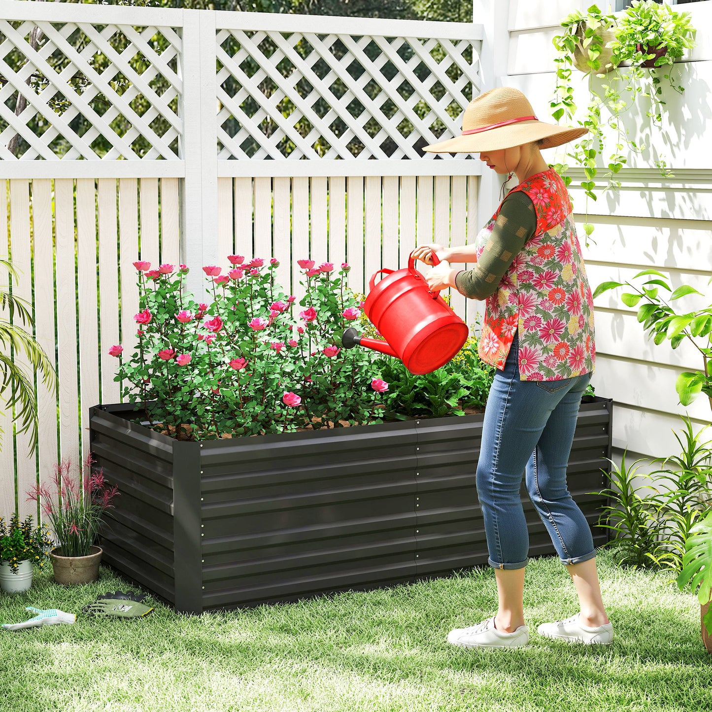 Galvanised Steel Outdoor Raised Bed w/ Reinforced Rods, Black