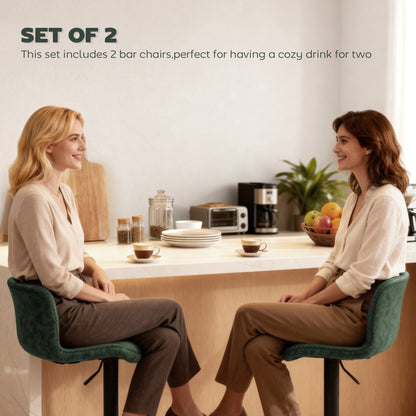 Barstools Set of 2, Dining Stools with Backrest and Footrest, Green