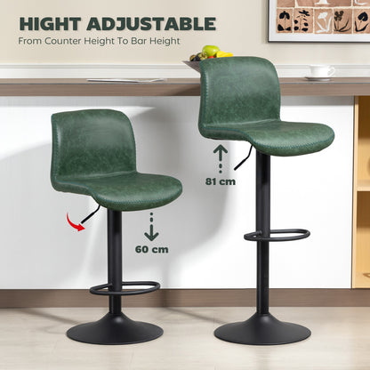 Barstools Set of 2, Dining Stools with Backrest and Footrest, Green