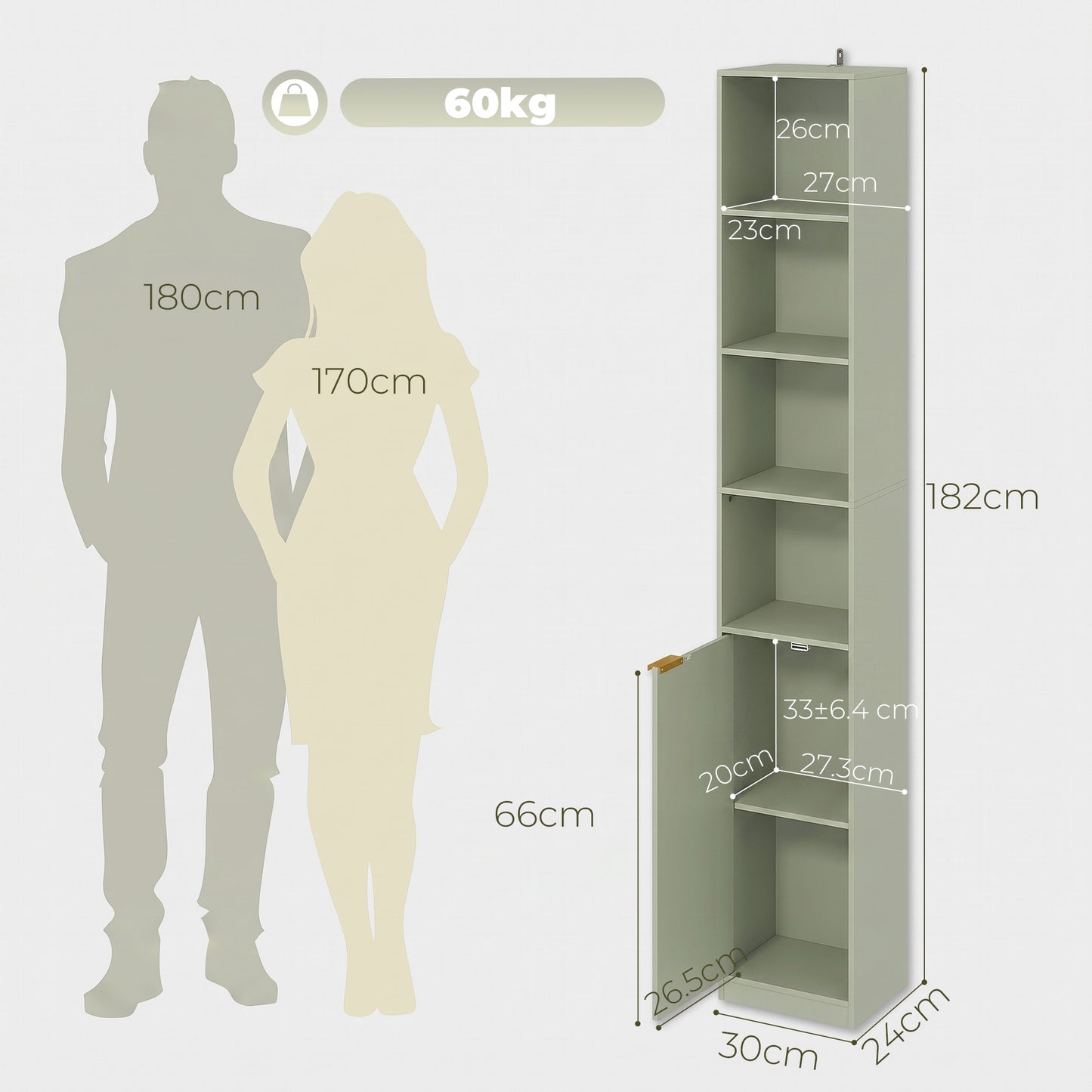 Bookcase Adjustable Shelf 6-Tier Light Green