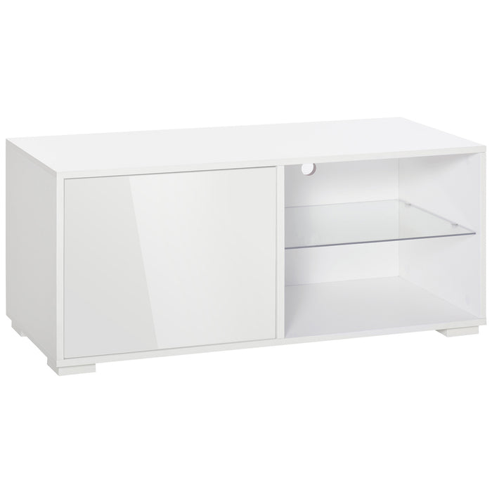 Modern TV Stand Media Unit w/ High Gloss Door Cabinet 2 Shelves Living Room Office Home Furniture White