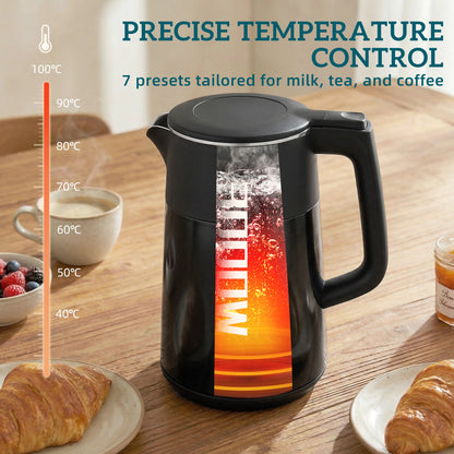 Electric Kettle, 1.7L Fast Boil 3kW Water Kettle with UK Strix Thermostat, LED Display, Keep Warm Function, Auto Shut-off and Boil-Dry Protection, Black