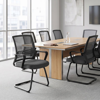 Padded Meeting Office Chair with Sled Base, No Wheels, Dark Grey