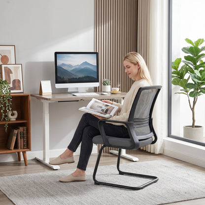 Padded Meeting Office Chair with Sled Base, No Wheels, Dark Grey