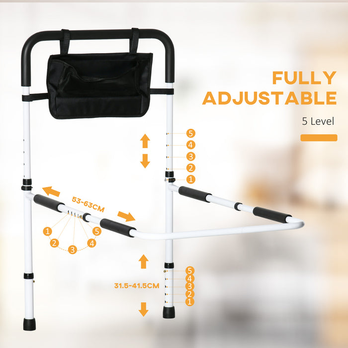 Safety Bed Rail, Height Adjustable Bed Assist Rail with Storage Pocket, Grab Bar for Disabled and Senior, White