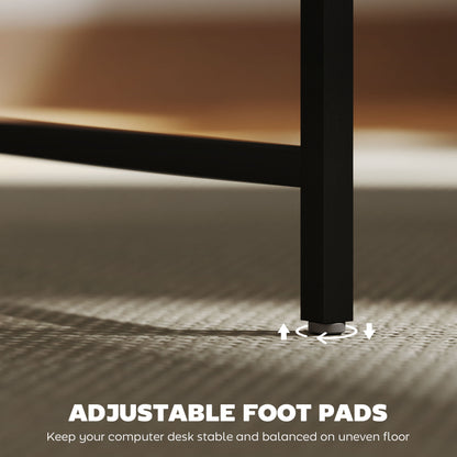 Computer Table with LED Lights, Gaming Desk with Shelf, Rustic Brown