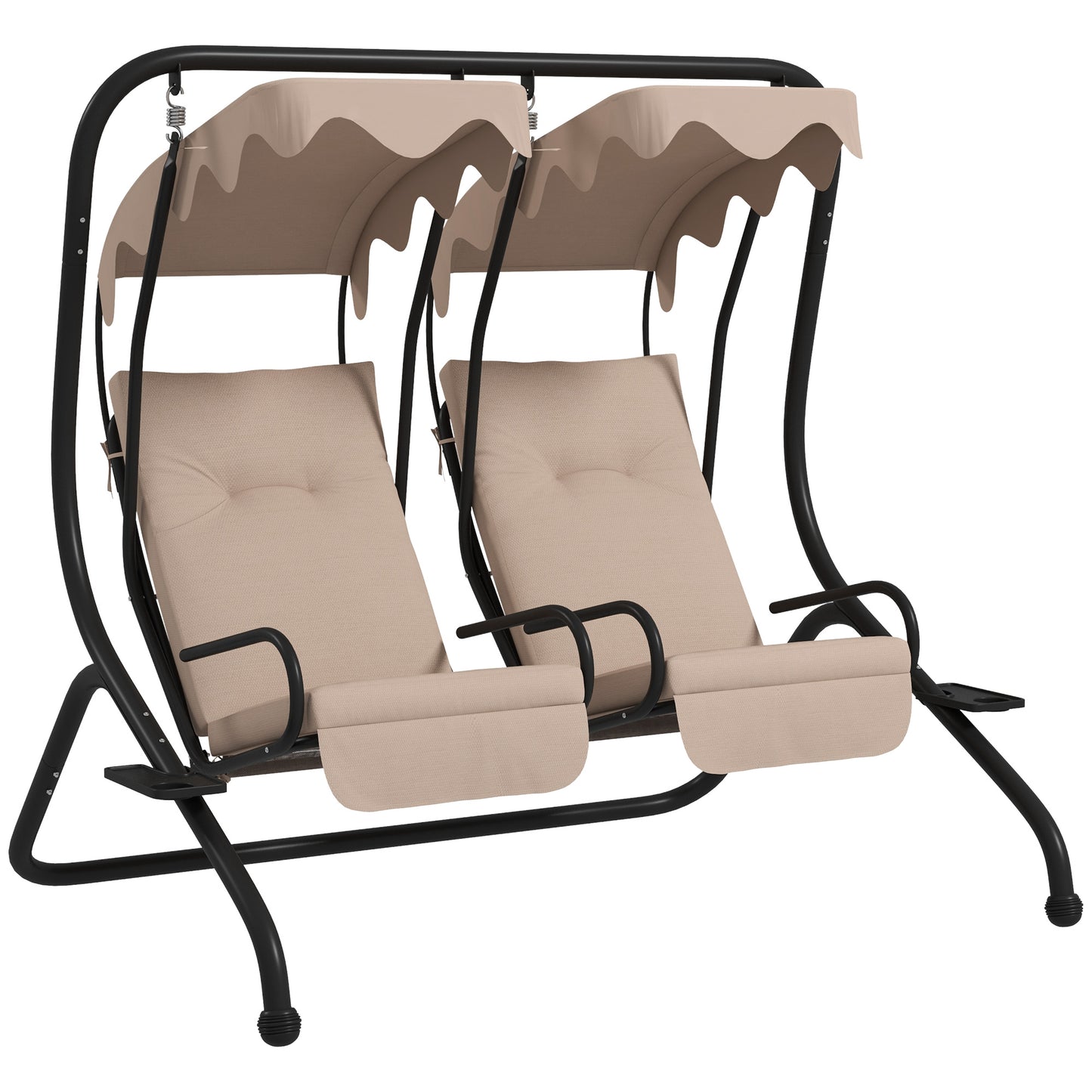 Canopy Swing Chair Modern Garden Swing Seat Outdoor Relax Chairs w/ 2 Separate Chairs, Cushions and Removable Shade Canopy, Beige