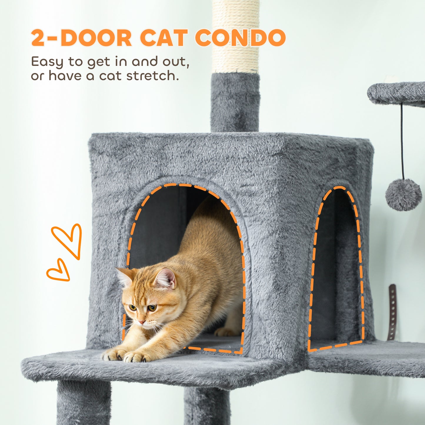 Cat Tree, 202cm Cat Tower with 2 Condos, 2 Hammocks, 2 Perches