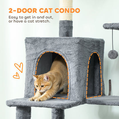 Cat Tree, 202cm Cat Tower with 2 Condos, 2 Hammocks, 2 Perches