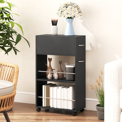 Rolling Storage Unit with Drawer Surface Top and 4 Wheels, Black